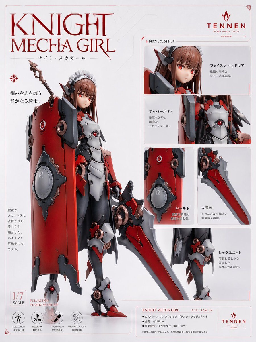 Ready-to-edit anime mecha girl plastic model kit product showcase poster image prompt.