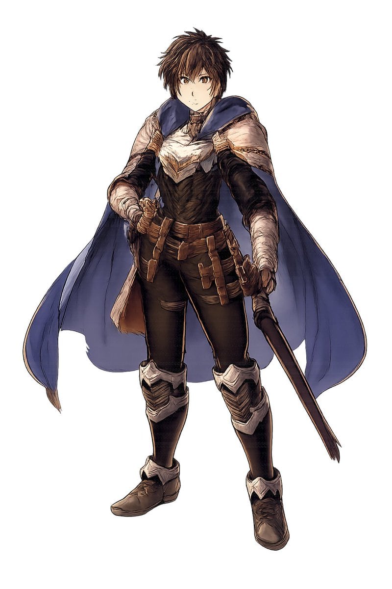 This prompt generates a full-body JRPG-style fantasy warrior concept illustration on a plain background, suitable for character design sheets and game art ideation.