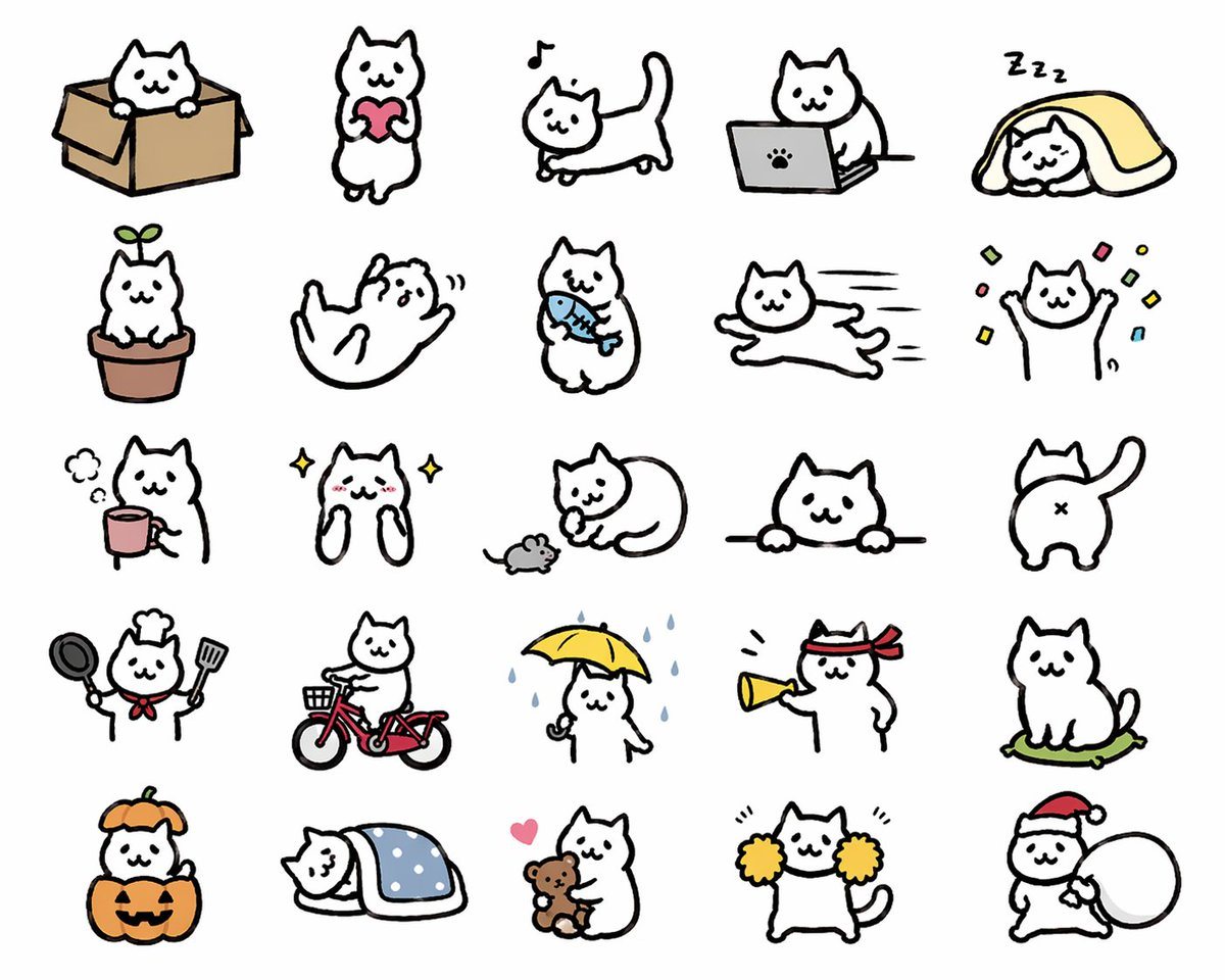Ready-to-edit cute sticker sheet illustration image prompt.