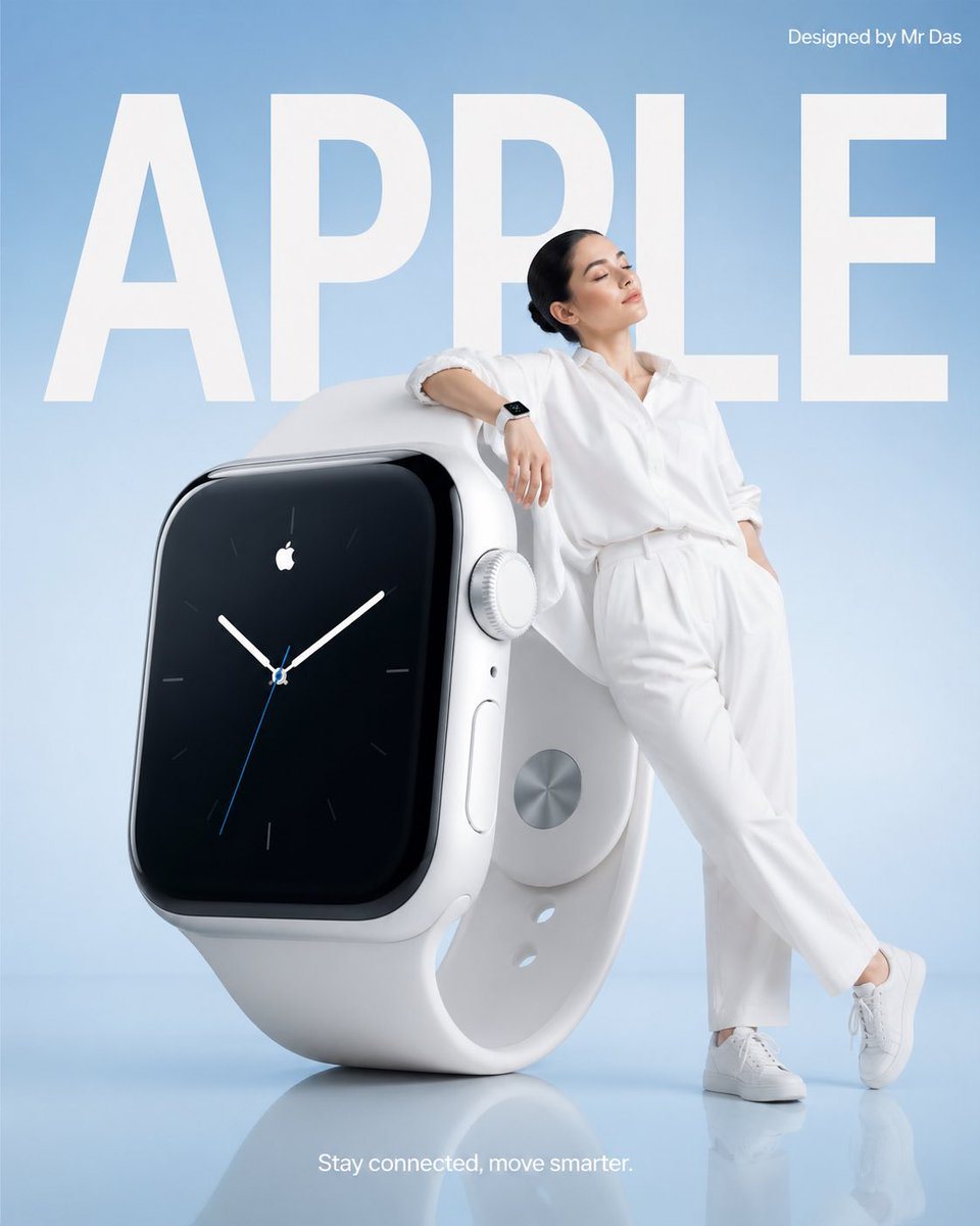 A prompt for a clean, high-end commercial advertisement for a smartwatch featuring a minimalist design and soft studio lighting.