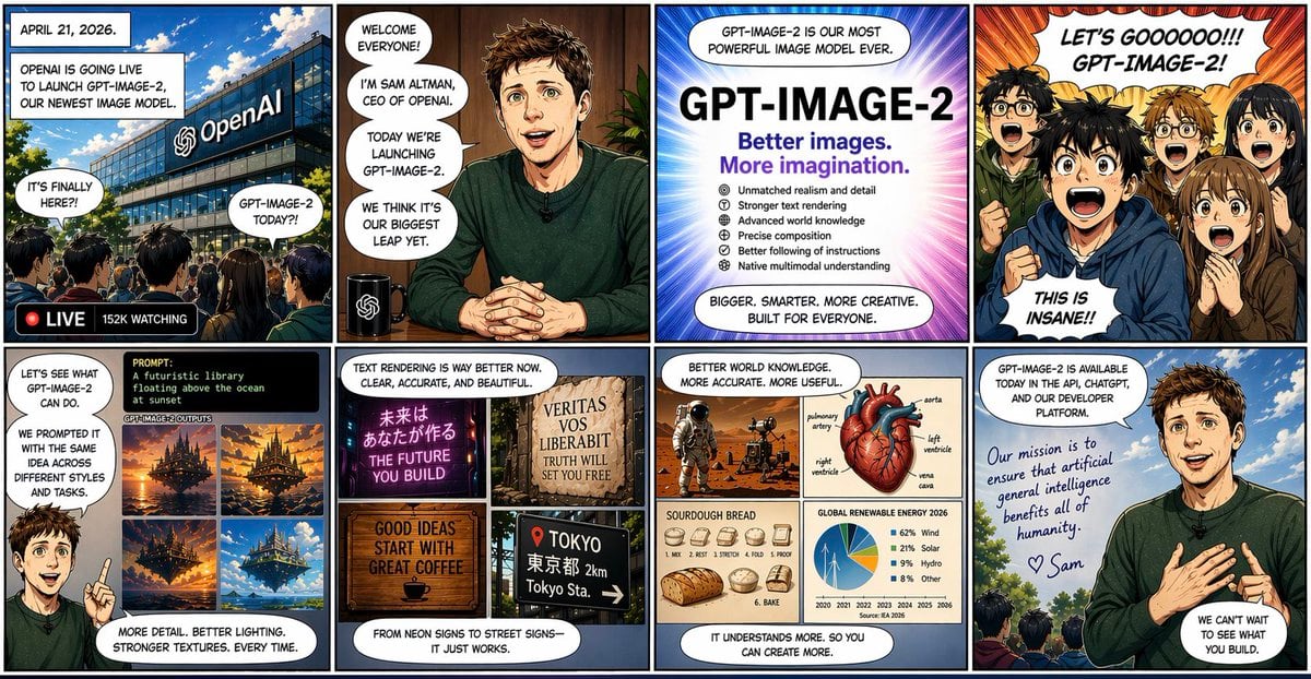 eight panel manga about GPT-Image-2 launching today