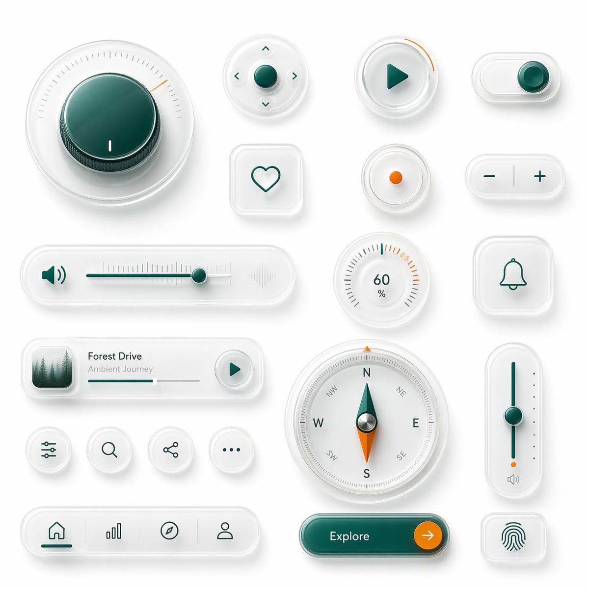 Ready-to-edit glassmorphism UI component showcase image prompt.