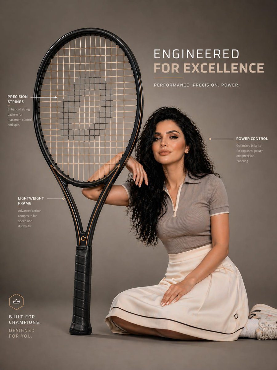 A premium infographic-style visual featuring an oversized tennis racket placed beside a young woman. The racket is scaled to be nearly the same size as her entire seated body, creating a...