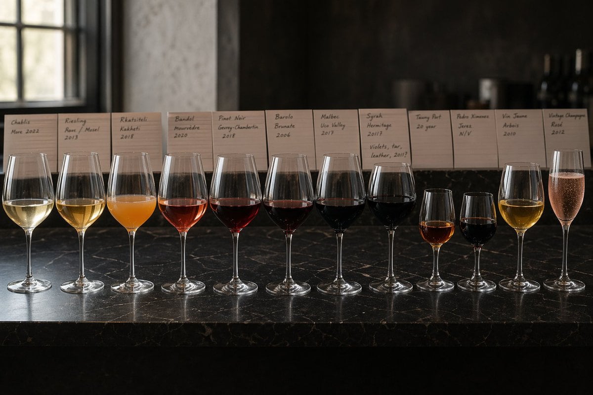 Ready-to-edit photorealistic comparative wine tasting lineup image prompt.