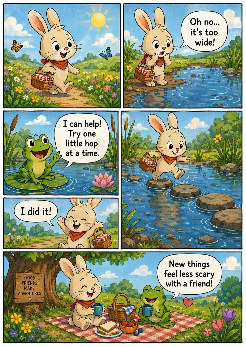 A page of a comic book in the style of modern indie comic topic: a story for 6 years kids