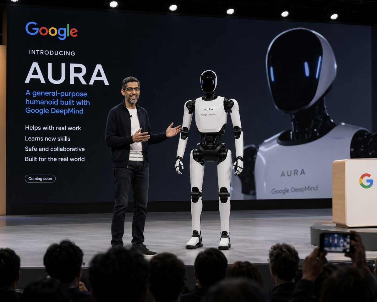 What will Google’s first commercial humanoid robot look like? Show it being unveiled during a keynote presentation.