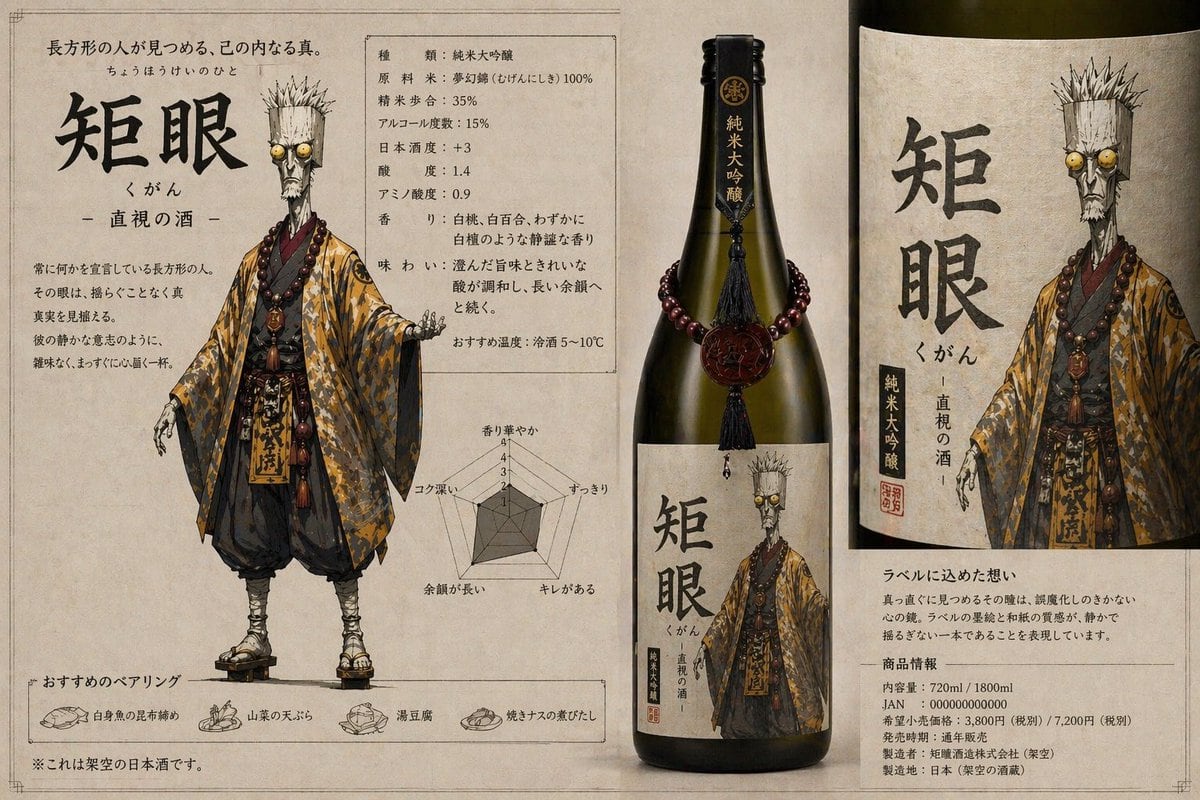 一个以角色为参考来设计清酒产品的提示词，包含品牌塑造及一个契合的名称。