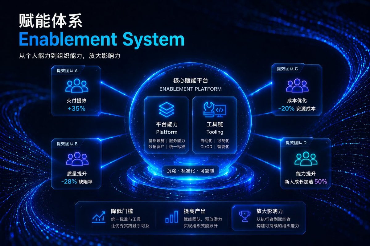 生成一张高科技、深色模式的演示 Slides，包含发光节点和数据可视化元素，非常适合企业战略或技术架构方案展示。