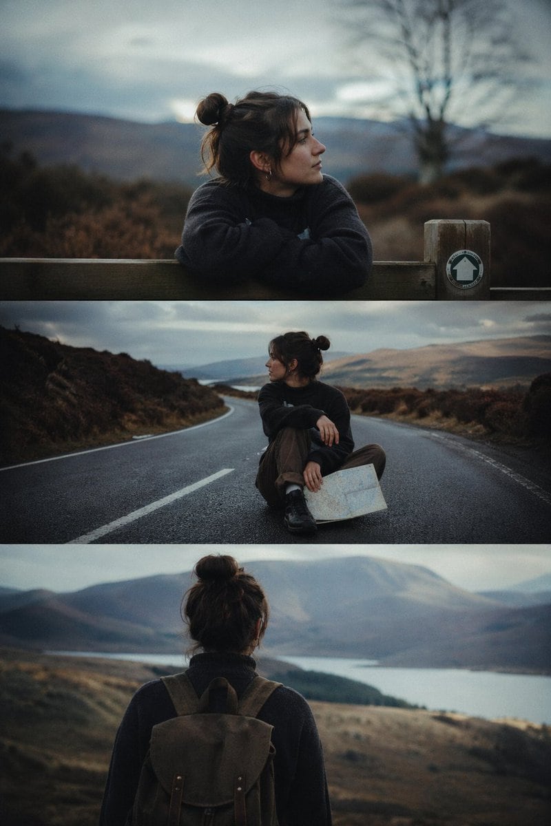 Ready-to-edit cinematic 3-frame sequential film stills image prompt.