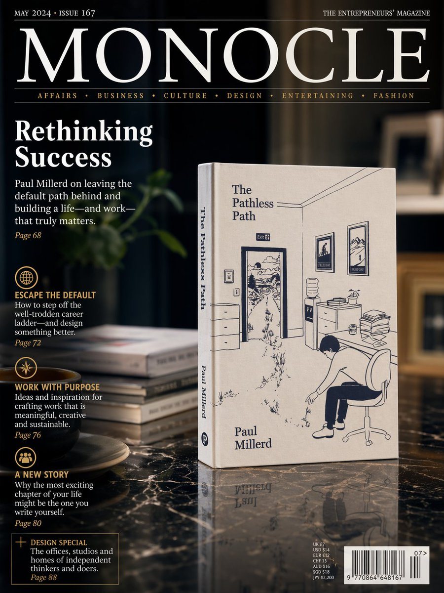 A photorealistic premium magazine cover in the style of an international design and business publication, shot as a sophisticated editorial still life. The cover features a dark, moody in...