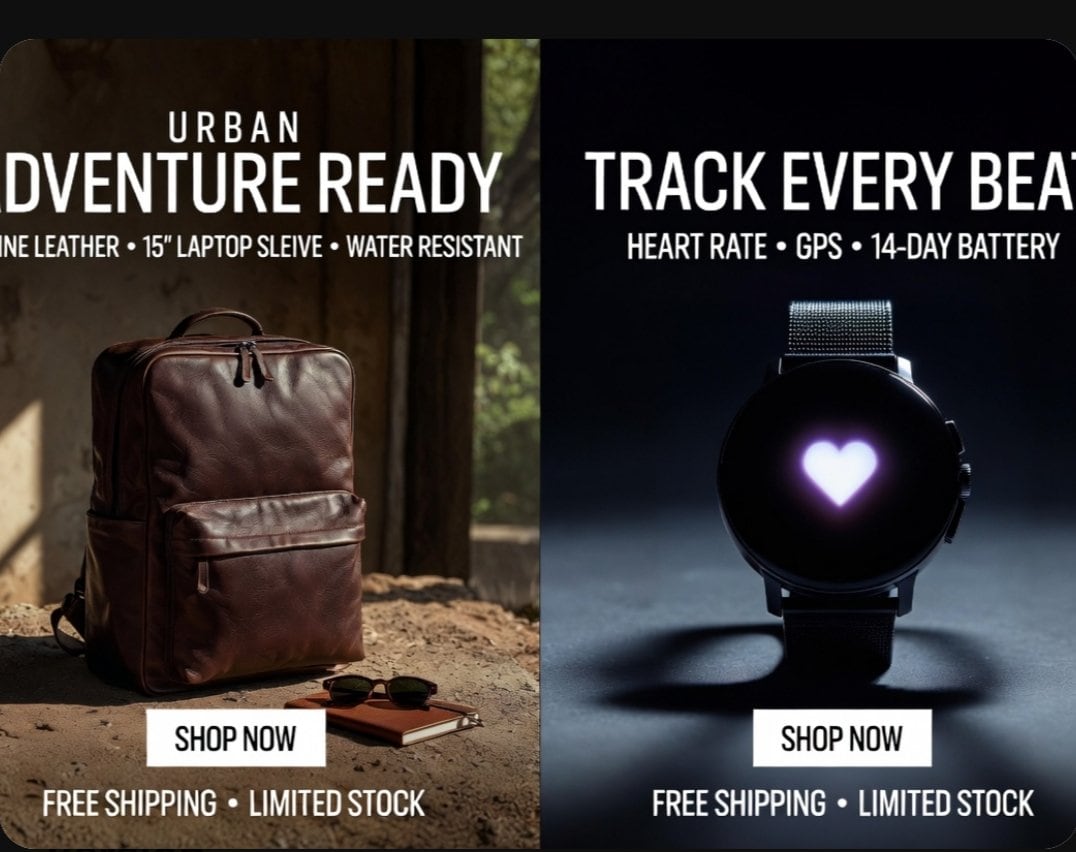 Ready-to-edit split-screen e-commerce advertisement poster image prompt.