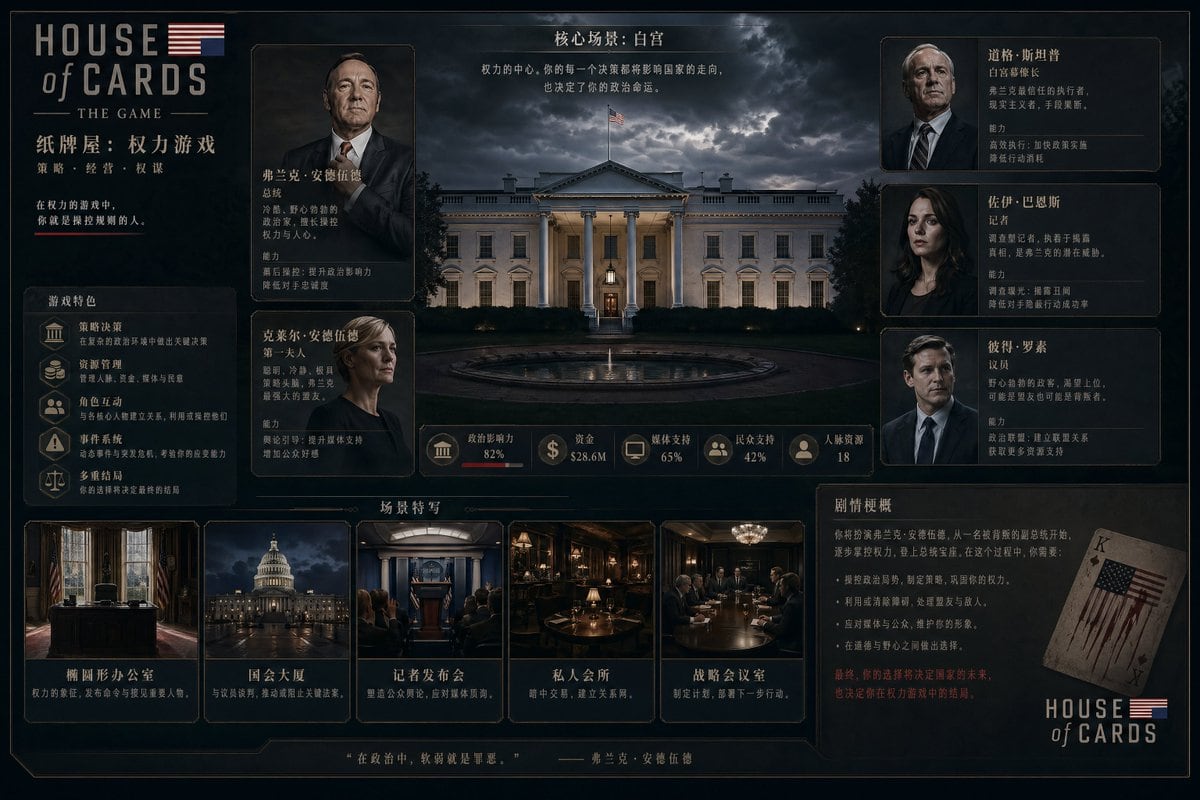 为一款包含角色介绍和场景详情的管理类游戏概念创建布局。