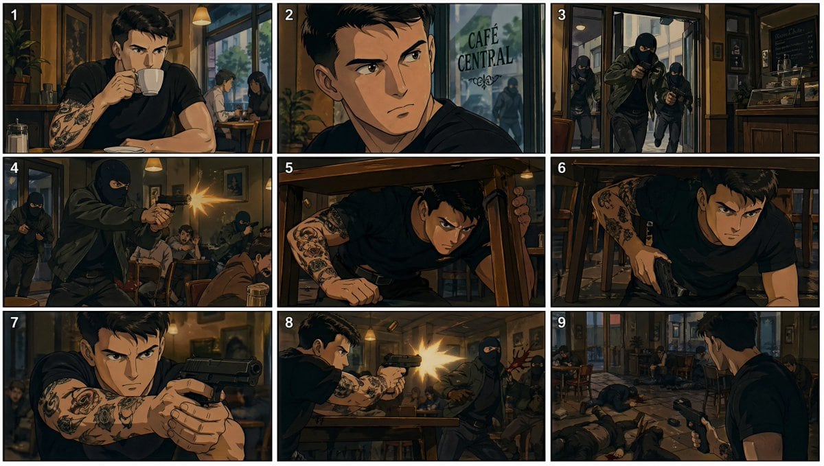 Ready-to-edit anime storyboard sheet image prompt.