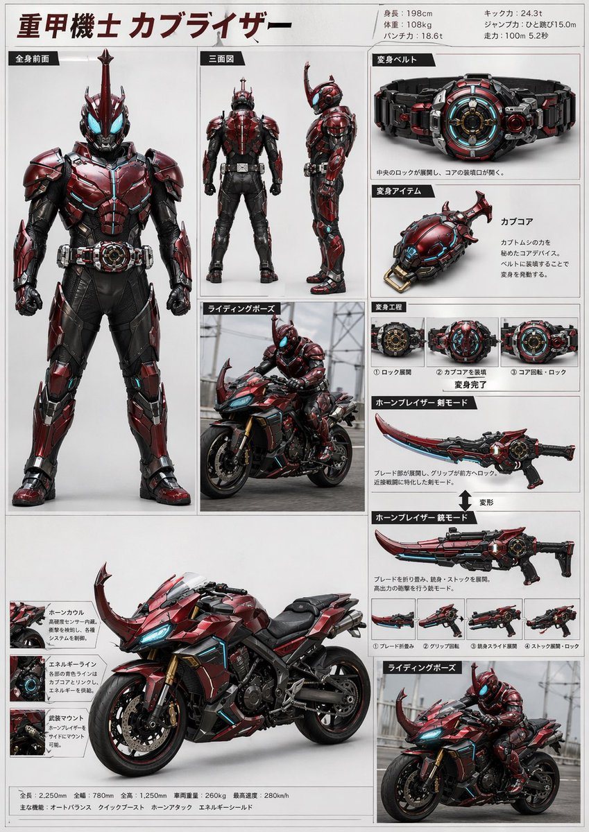 Ready-to-edit Japanese tokusatsu hero design reference sheet image prompt.