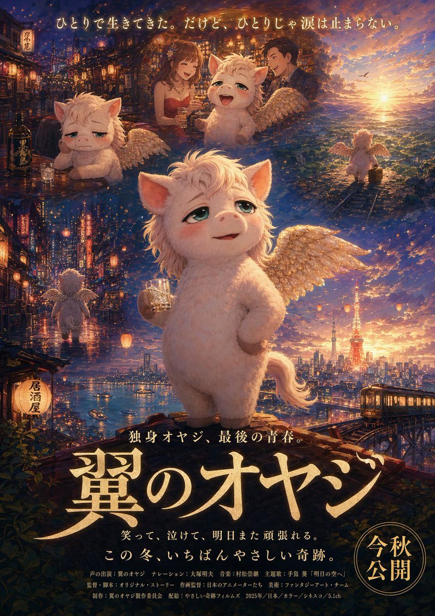 A dramatic Japanese fantasy movie poster in a painterly, ultra-detailed cinematic illustration style. The poster is vertically composed like a theatrical key visual, with a warm gold titl...