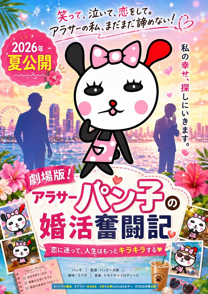 一张闪闪发光的日系吉祥物女主浪漫喜剧电影海报，非常适合恶搞电影宣传、角色品牌推广或社交媒体主视觉图。