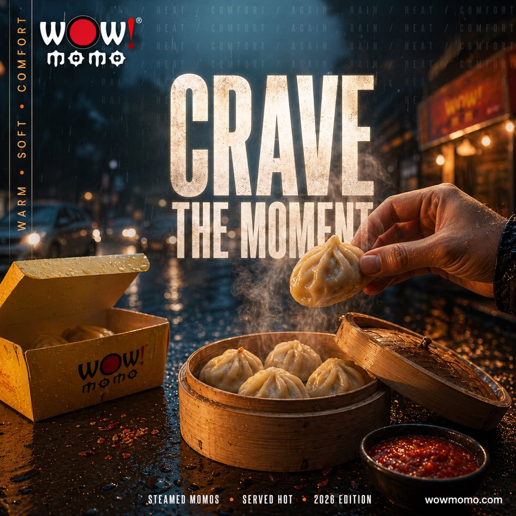 A cinematic street food advertisement at night in a rainy city street, shot in a dramatic close-up food photography style with shallow depth of field. In the foreground, a bamboo steamer...