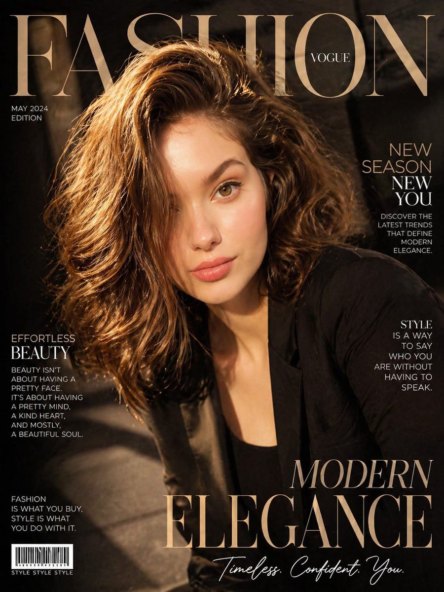 Ultra-realistic cinematic fashion magazine cover featuring the uploaded woman (strict identity lock — preserve exact facial features, skin tone, hair texture, and natural beauty with high...