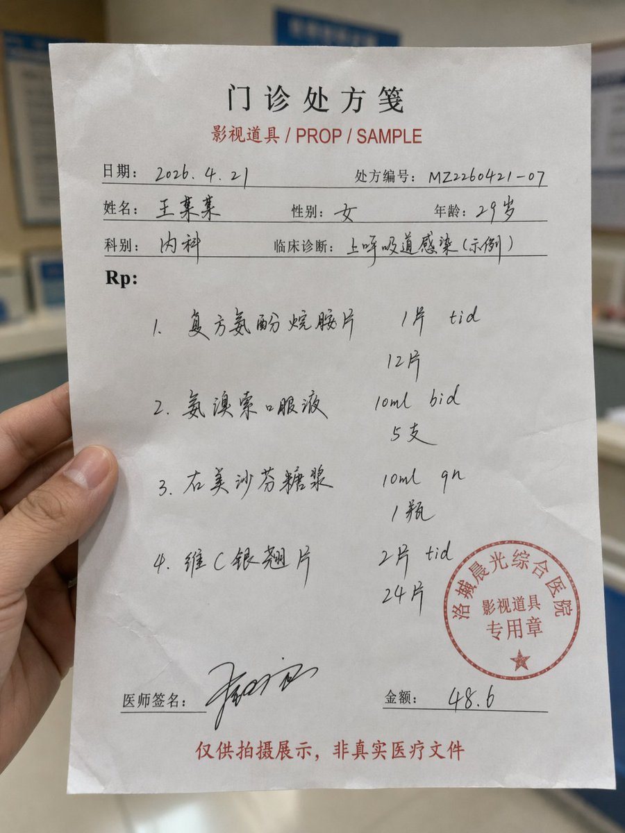 一组极简关键词，用于生成手持凌乱且逼真的手写医疗处方图像。