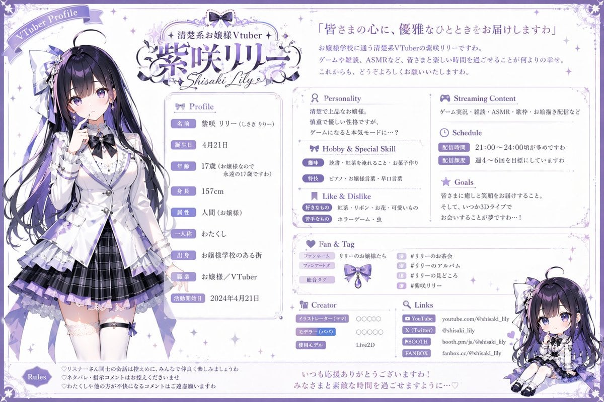 Ready-to-edit VTuber profile sheet image prompt.