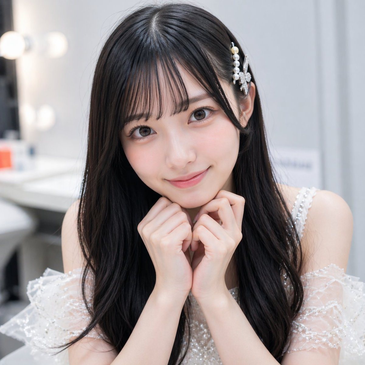 一个简单直接的提示词,用于生成一位留着黑色长发的可爱日本女性,展示了该模型在简单指令下的生成能力。