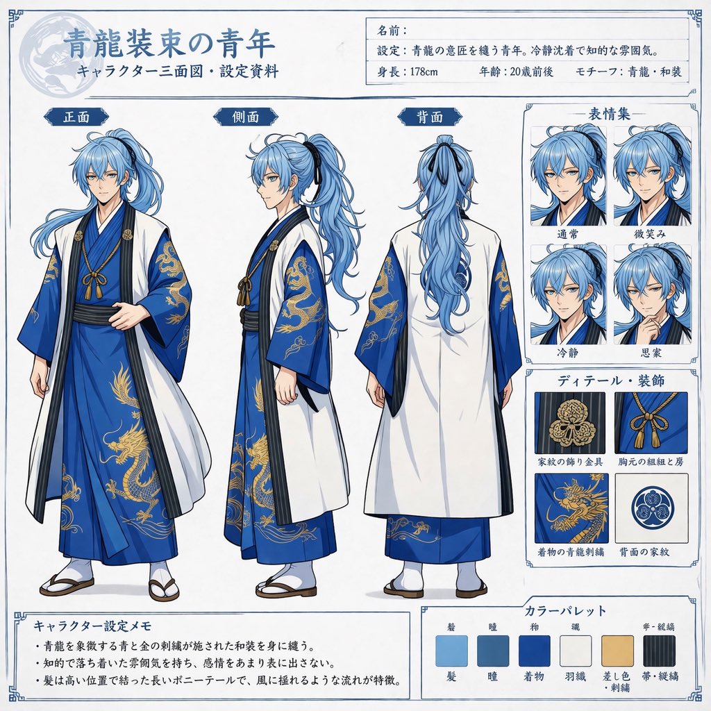 Ready-to-edit anime character reference sheet image prompt.