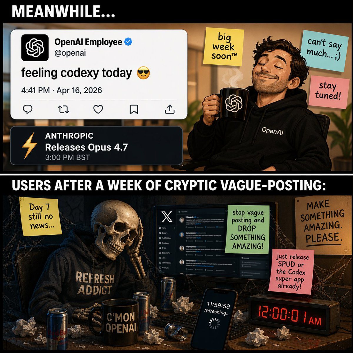 Ready-to-edit two-panel meme comic image prompt.