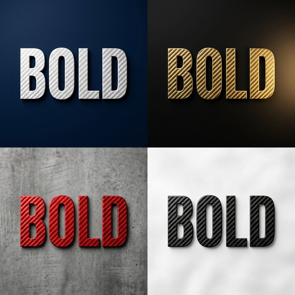 Typography where every letterform is woven from carbon fibre. Tactile, directional, pure performance aesthetic.