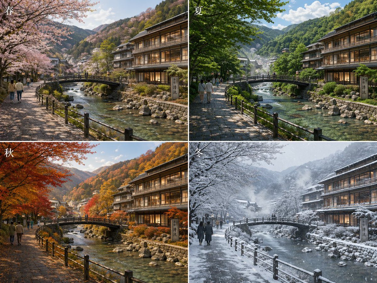 Ready-to-edit seasonal comparison landscape collage image prompt.