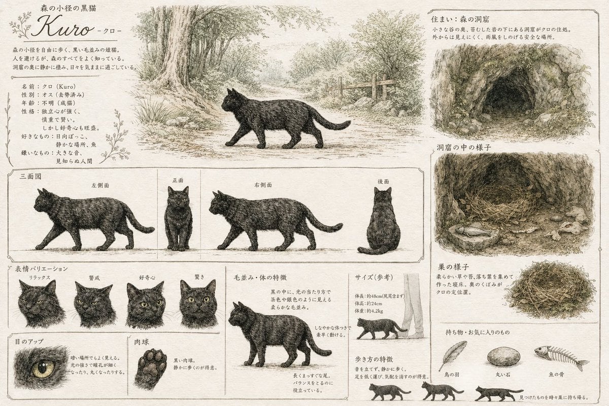 Ready-to-edit creature concept art reference sheet image prompt.