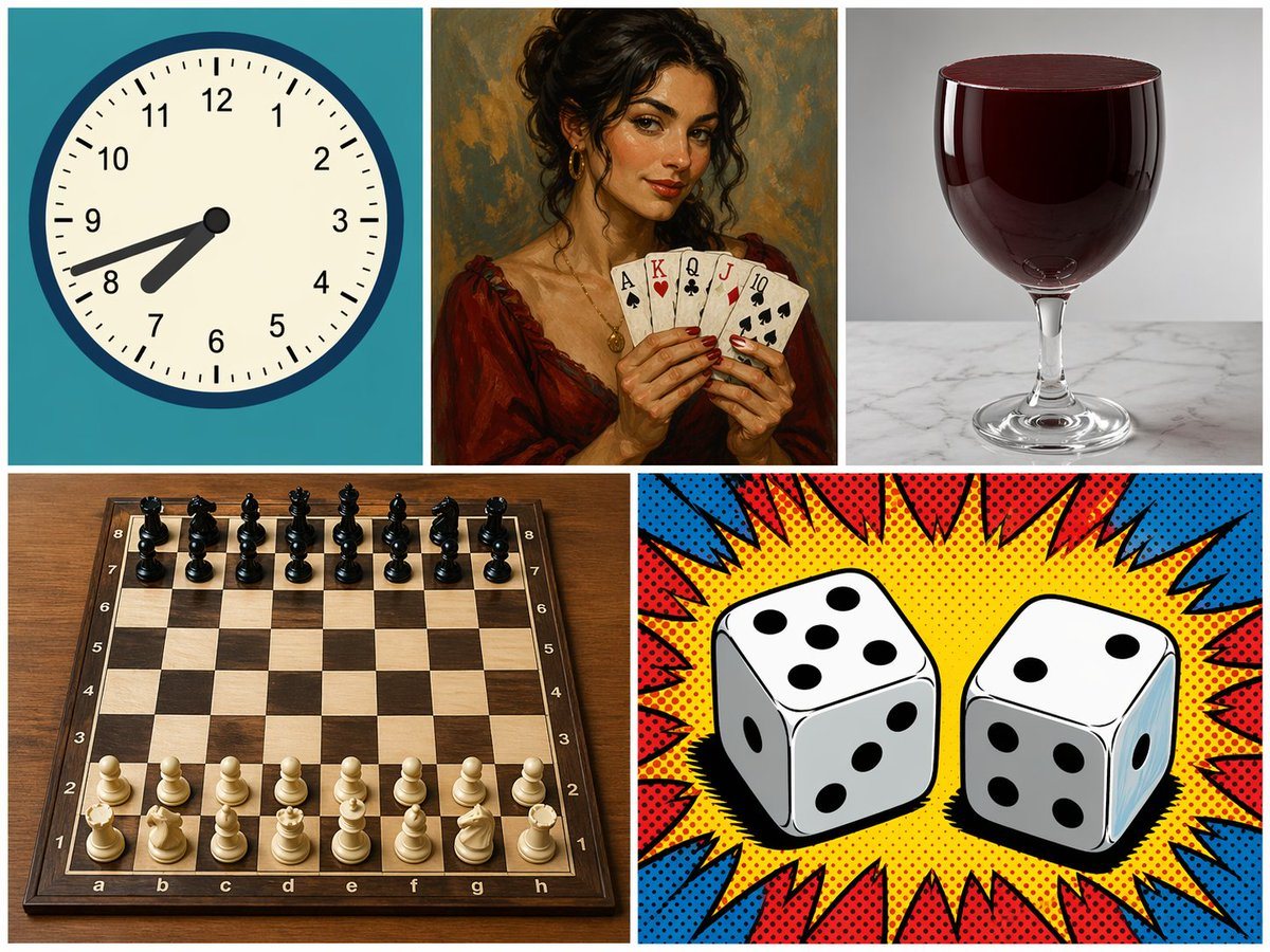 Generates a 5-panel grid featuring distinct subjects and art styles, useful for testing model versatility and composition.