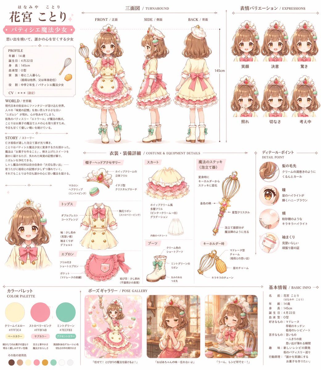 Ready-to-edit comprehensive anime character reference sheet image prompt.