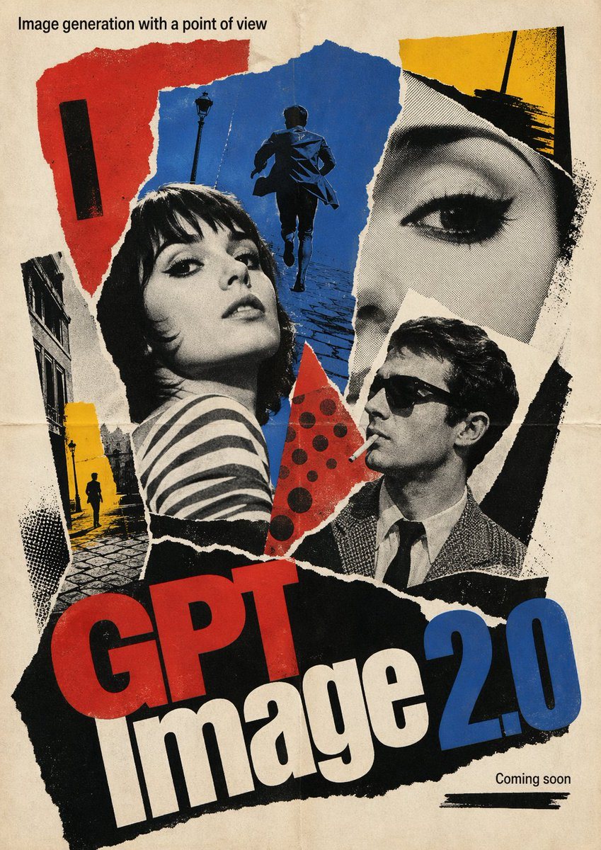 1960s French New Wave theatrical poster, bold photomontage composition, torn-paper collage sensibility, pop-art color bursts, high-contrast black-and-white imagery with selective red blue...