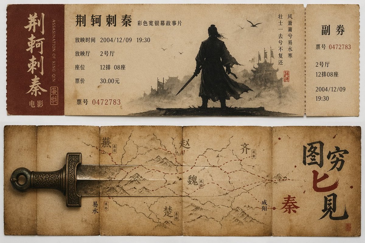 用于创建具有特定视觉元素和文字的风格化电影票根的提示词。