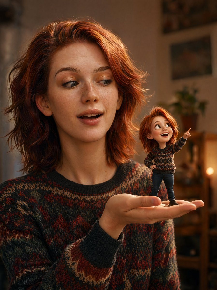 An ultra-realistic cinematic portrait of a woman from a photo, fully preserving her facial features, natural skin texture, realistic hair strands, and simple everyday clothing. The woman...