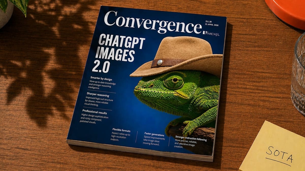 A realistic editorial product photo of a glossy magazine lying diagonally on a warm medium-brown wooden table, viewed from above at a slight angle. The magazine dominates the frame and ha...