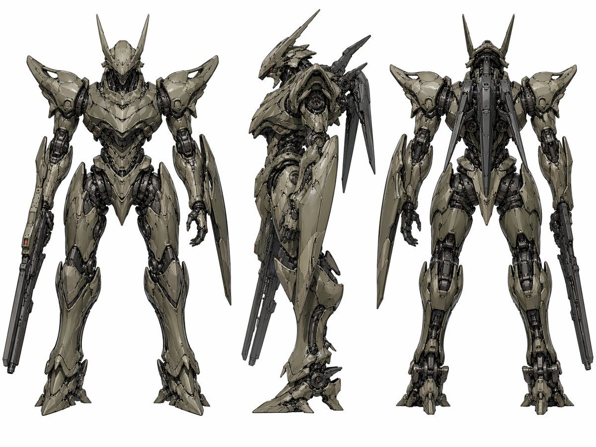Ready-to-edit mecha character turnaround sheet image prompt.