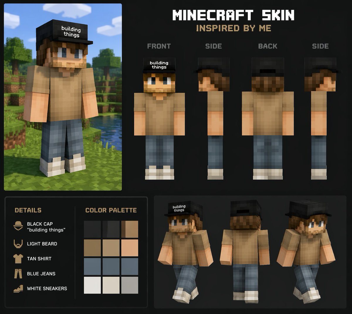 A direct instruction for GPT Image 2 to create a custom character skin for Minecraft based on a reference look.