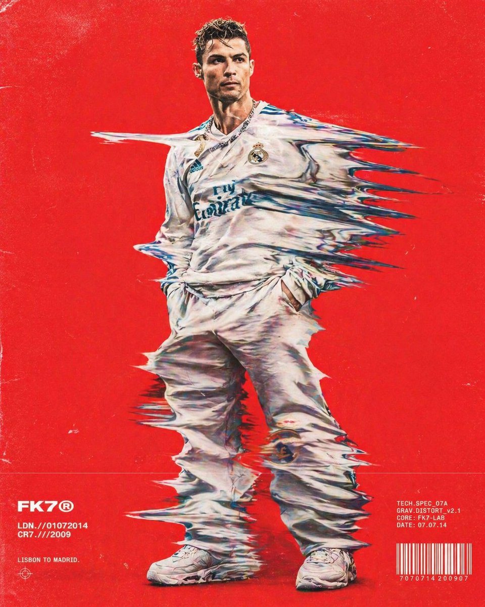 Creates a stylized fashion layout with motion streaks and a retro film grain effect on a bold background.