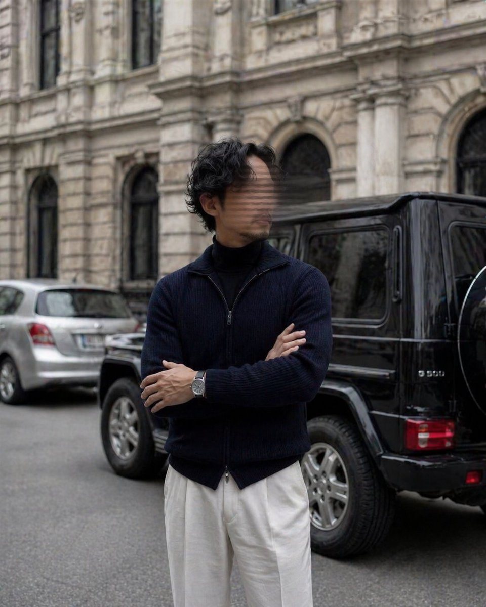此提示词可生成一张逼真的男士时尚编辑风格肖像，背景为欧洲城市街道，非常适合时尚广告、博客页眉或社交媒体发布。