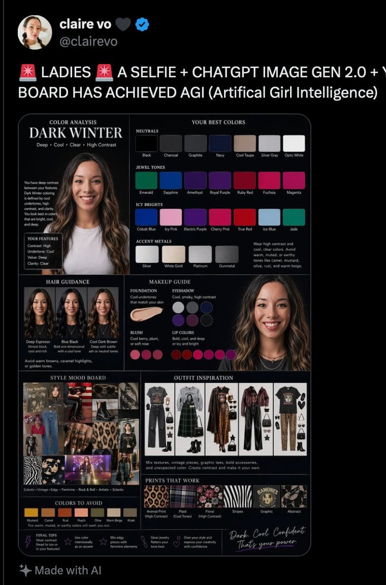 Ready-to-edit social media screenshot styled fashion color-analysis infographic image prompt.