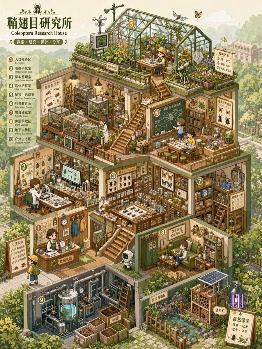 一个专业且高度详细的指令提示词，用于生成具有高信息密度的微型主题世界等轴测剖面视图。