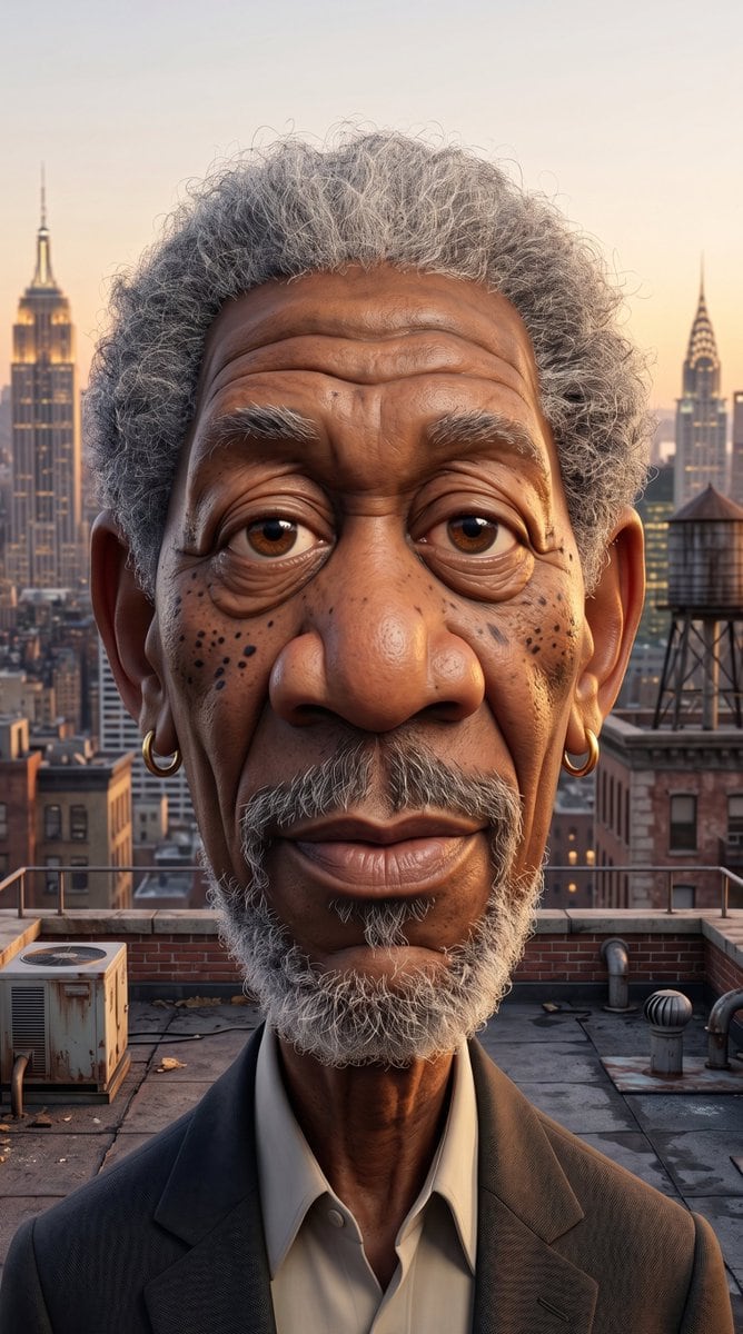A cinematic photorealistic rooftop portrait at golden hour of an older man standing centered and facing the camera, with his face fully obscured by a large vertical rectangular censor blo...