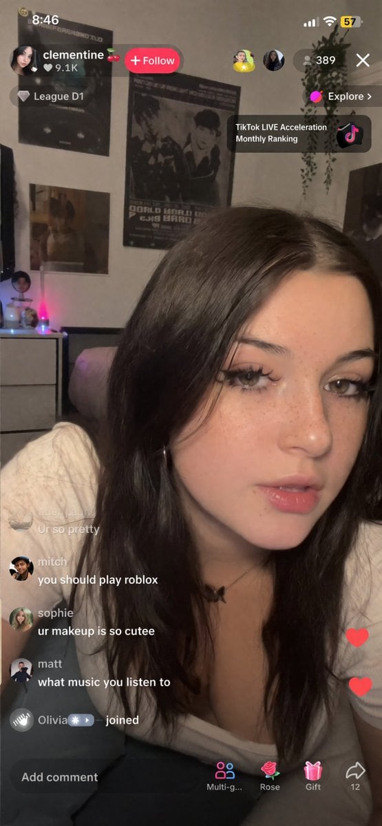 UGC style, random young female streamer doing a live on TikTok