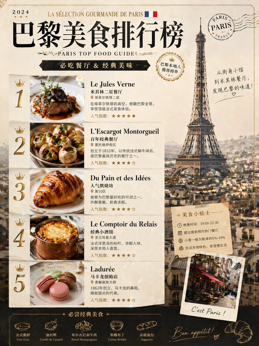 一个用于创建城市美食排行榜海报的简单提示词，专为 GPT Image 2 设计。
