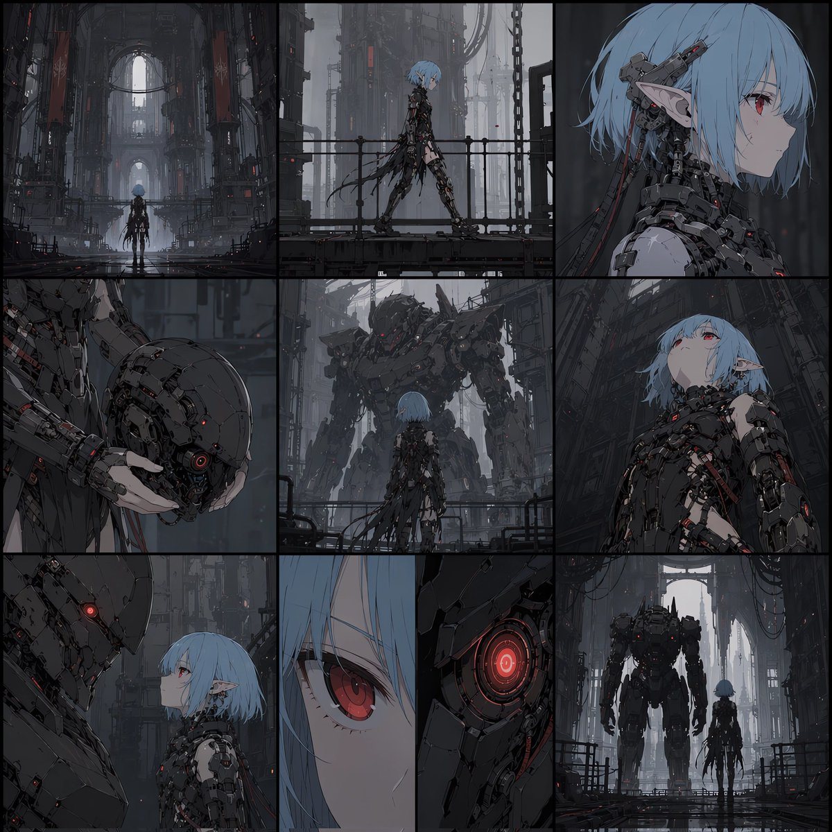 Ready-to-edit anime cyberpunk storyboard collage image prompt.