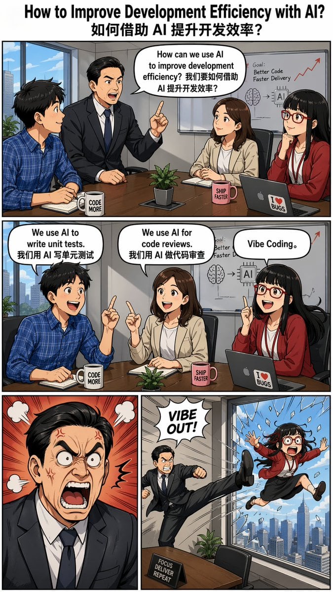 一份详细的提示词，用于生成“Out the Window”模因风格的四格漫画，包含角色描述和分镜内容。