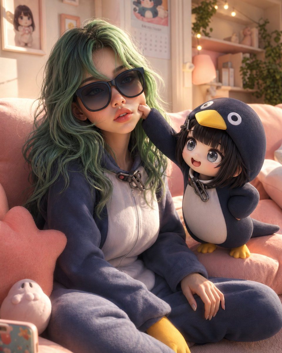 A high-quality 3D animated scene featuring a young woman (based on the provided reference image, accurate face and identity, realistic skin texture) wearing the exact same outfit/costume...