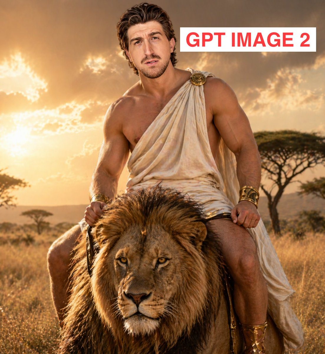 make me look like a greek god riding a lion in the plains of africa.