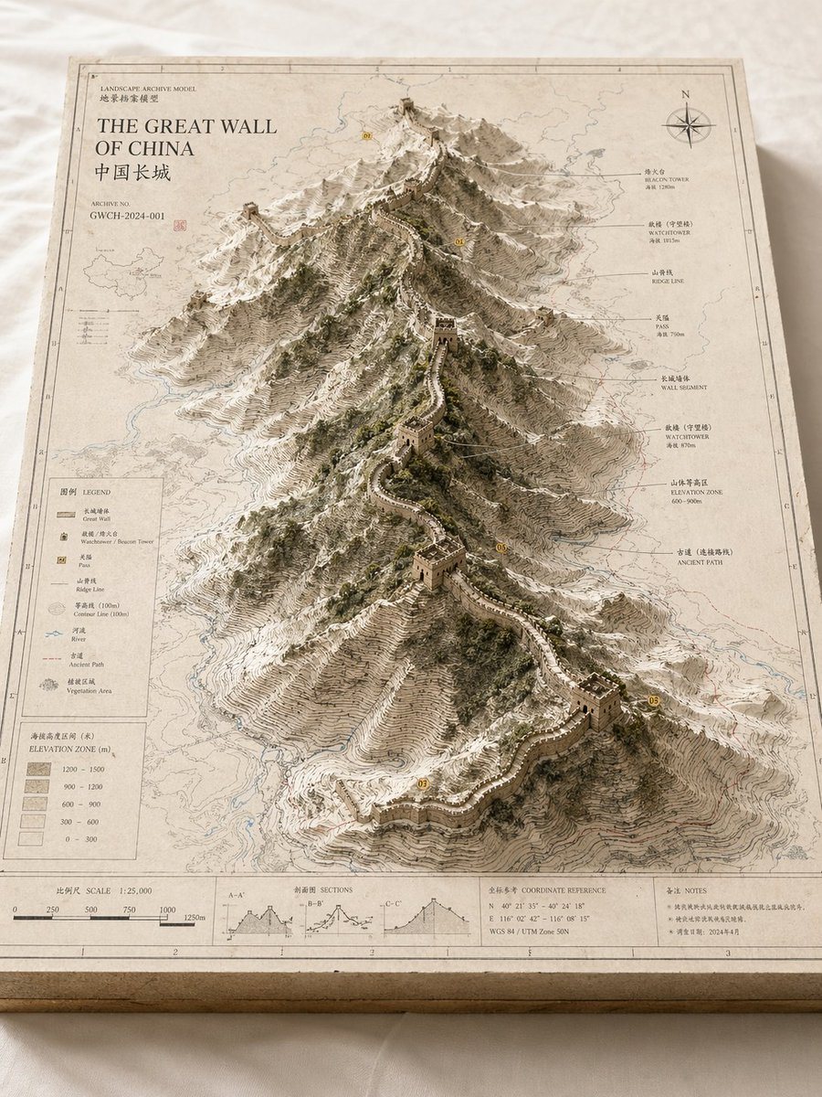 一个用于创建专业、博物馆级“景观档案模型”的综合模板,将 2D 地图与 3D 地形及专业注释相结合。